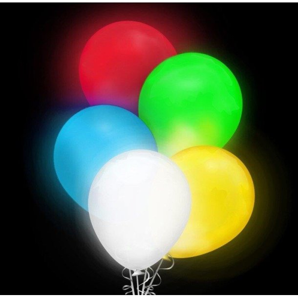 12&Prime; (30cm) lysende ballon LED farveskiftende - blanding af 5 stk