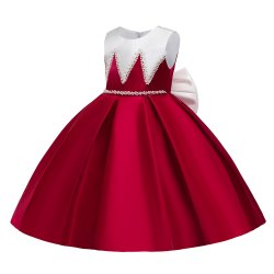 Klassisk Blomstret Festkjole til Brn/Pige - Rd/Hvid