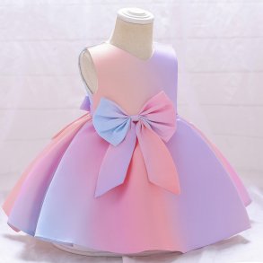 Farverig Smocket Kjole - Lyserd & Lilla 