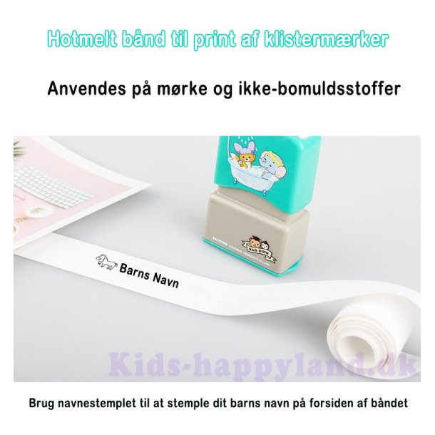 Strygebnd til print af klistermrker for navnestempel