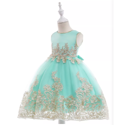 Broderi Blomst Festkjole - Grn