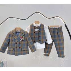 Jakkest til brn  i gult tern - 4 dele