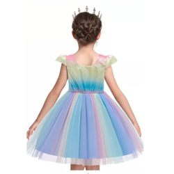 Festkjole med pailletter blomst - Regnbue