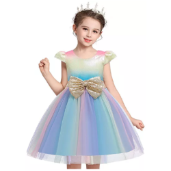 Festkjole med pailletter blomst - Regnbue