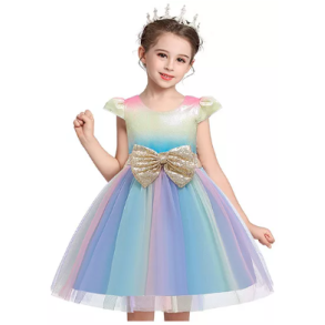 Festkjole med pailletter blomst - Regnbue