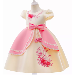 Festkjole med Blomster - Lyserd